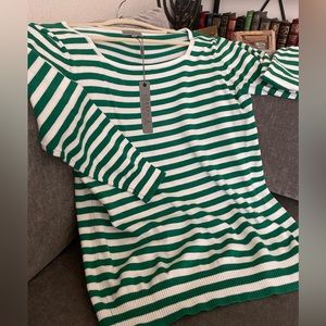 NWT Joseph A bright green/ white stripe square neck sweater. Size Medium.